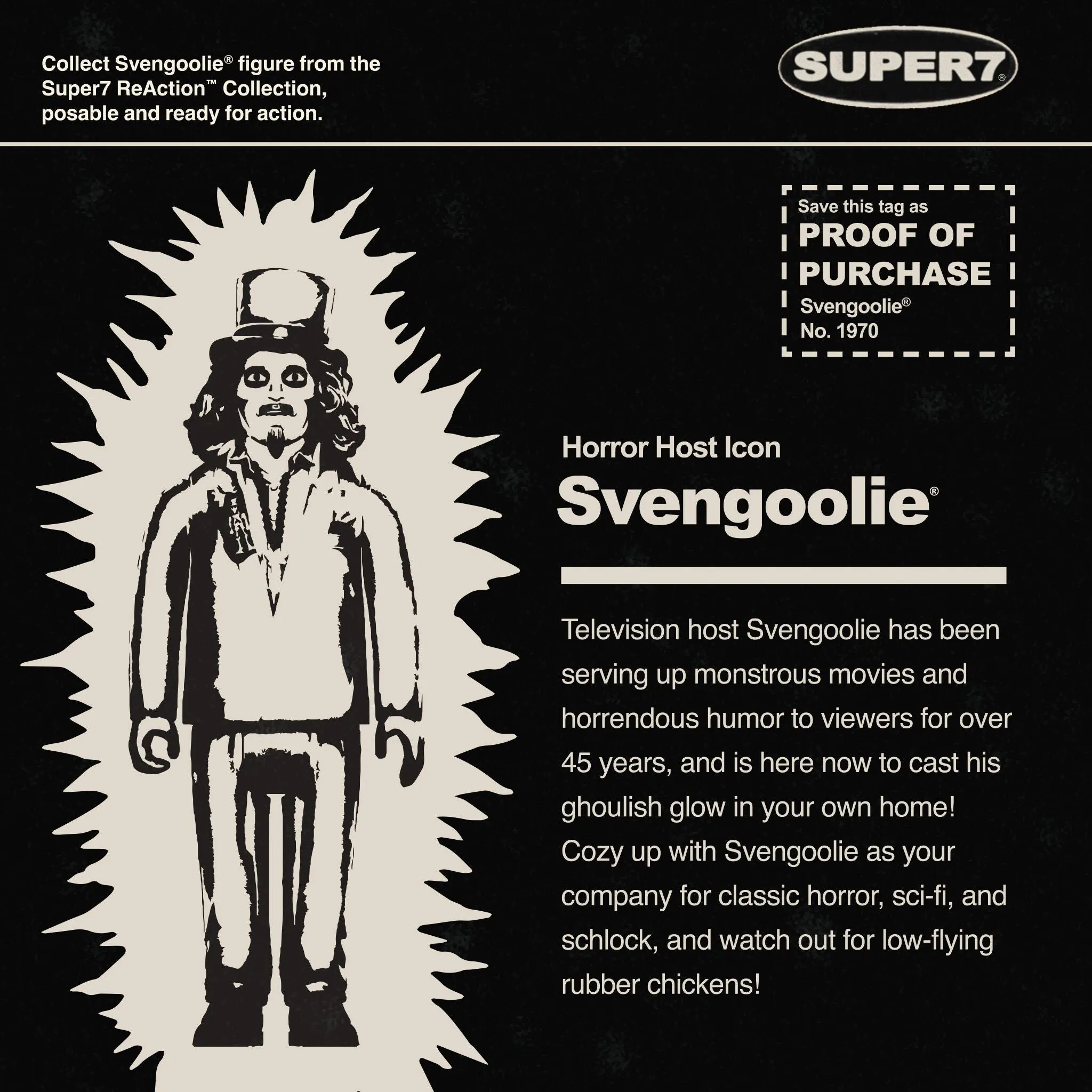 3.75" Svengoolie Glow in The Dark ReAction Collectible Action Figure & Rubber Chicken