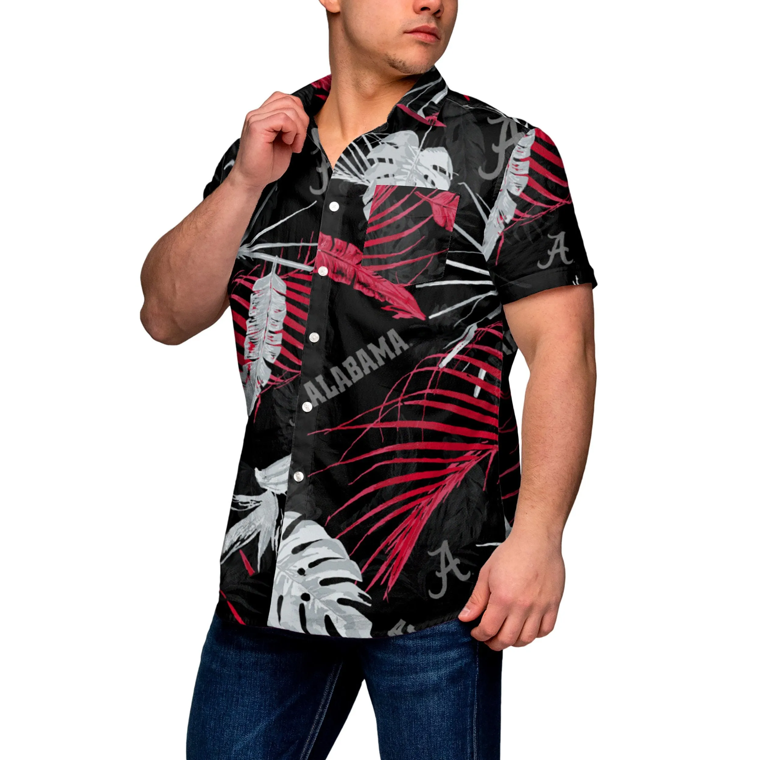 Alabama Crimson Tide NCAA Mens Neon Palm Button Up Shirt