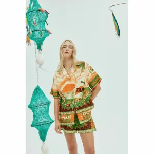 Alemais Bungalow Oversized Linen Shirt and Short Set Multi Print Size 16