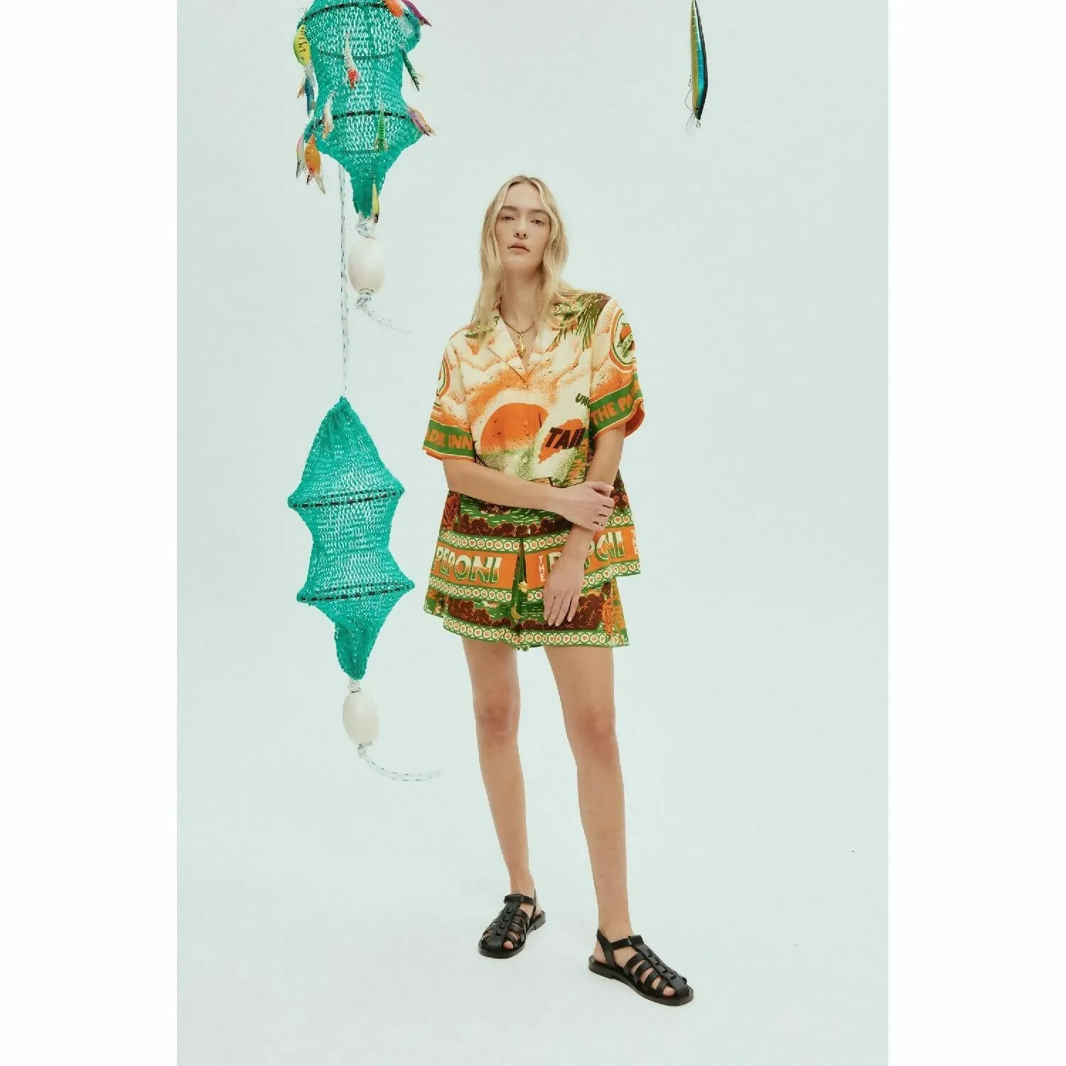 Alemais Bungalow Oversized Linen Shirt and Short Set Multi Print Size 16