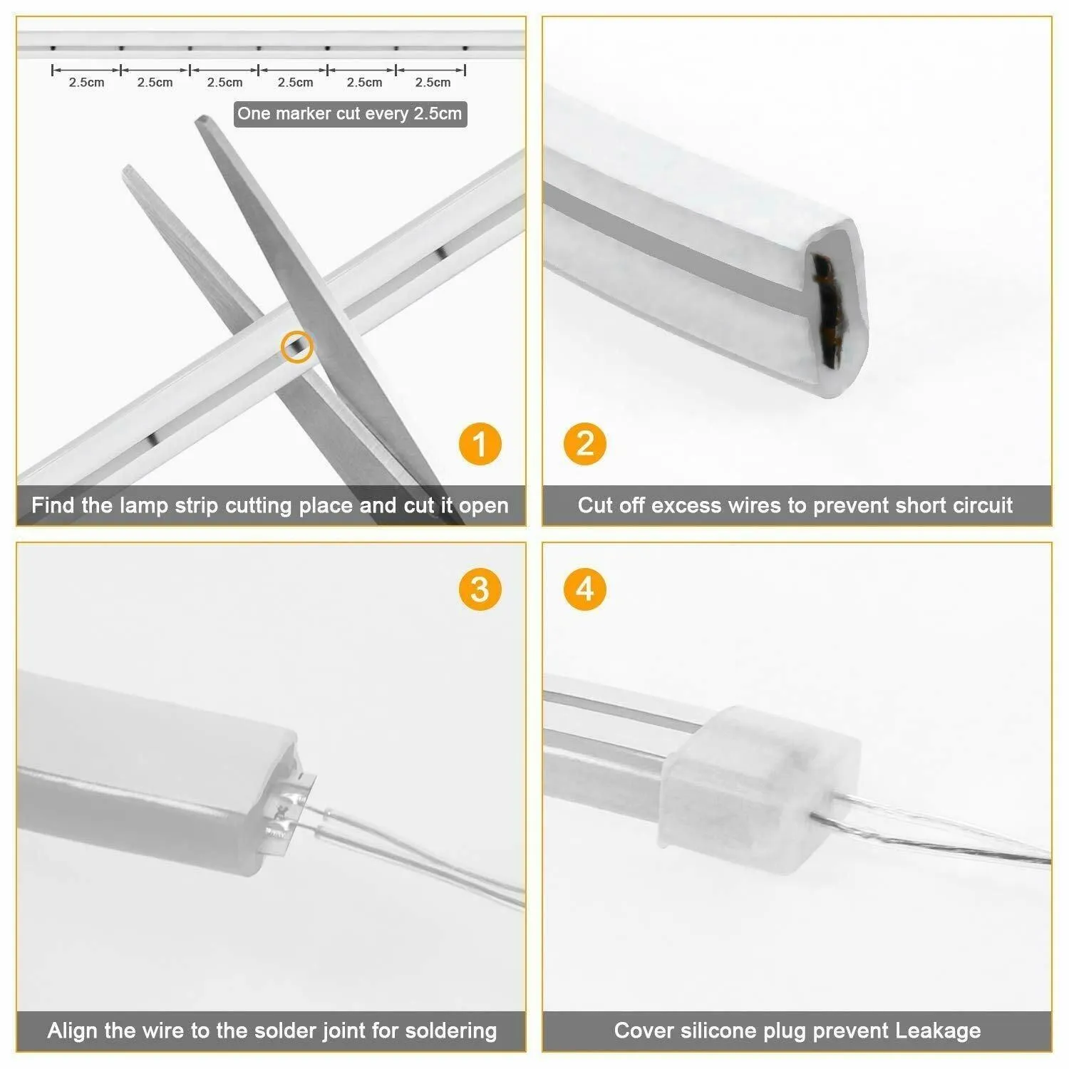 Cool White Neon Flex DC 12V IP65 Waterproof 8x16mm 120 LEDs/M Full Kit