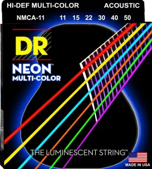 DR Handmade Strings NMCA-11 Neon Multi-color Coated Acoustic Guitar String - Custom Light (11-50)