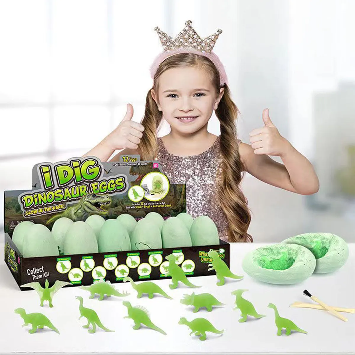 Glow in The Dark Dinosaur Eggs Excavation Kit 12-Pack Luminous Dinosaurs Surprise Dino Eggs