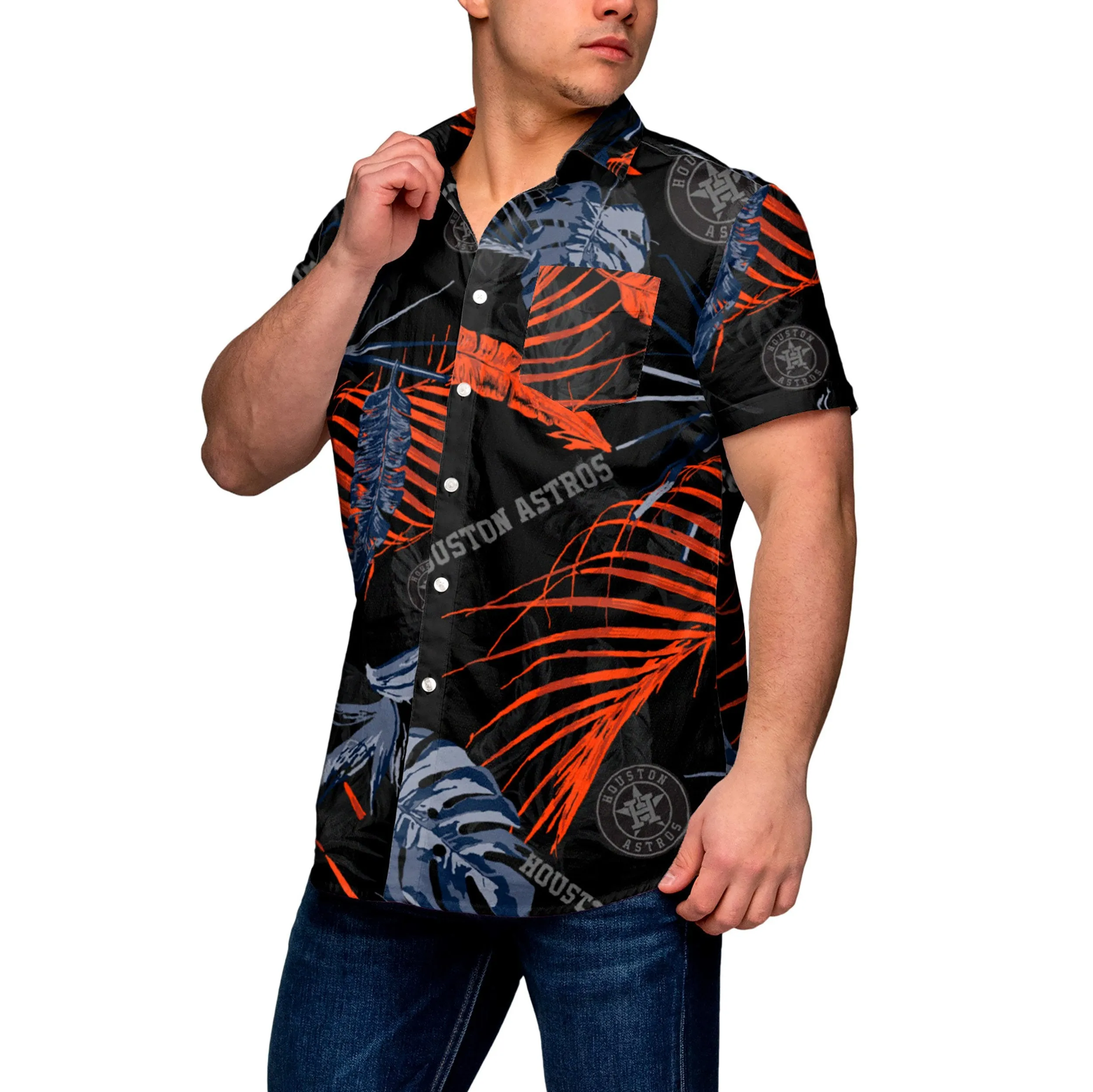 Houston Astros MLB Mens Neon Palm Button Up Shirt
