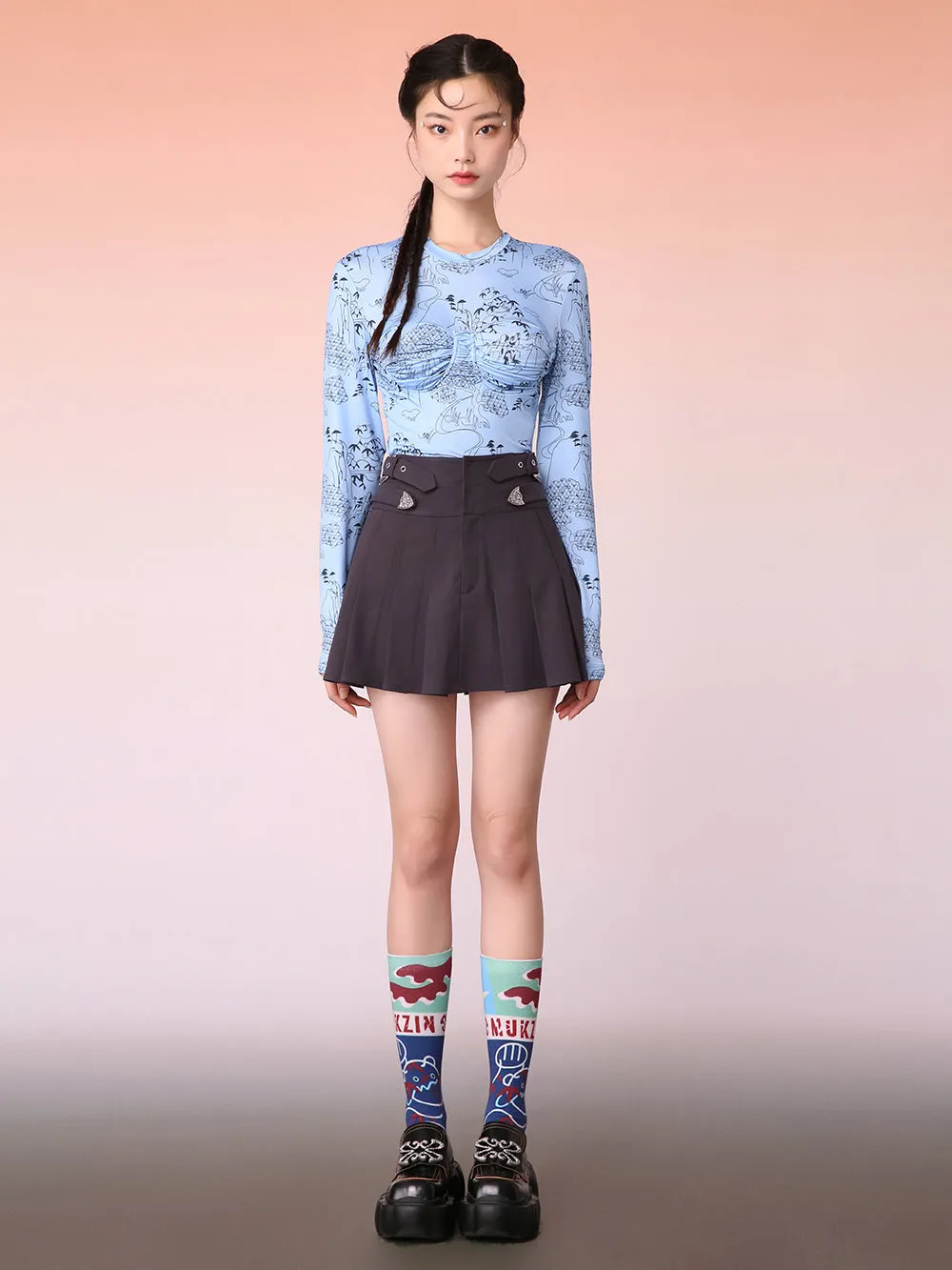 MUKZIN Artist Collaboration Graphic Blue Bottoming Shirt