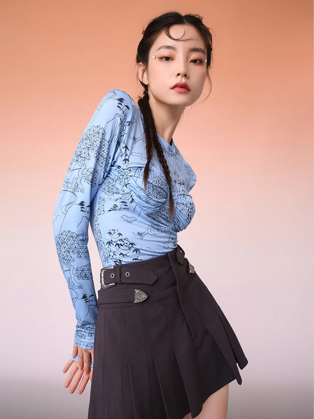 MUKZIN Artist Collaboration Graphic Blue Bottoming Shirt