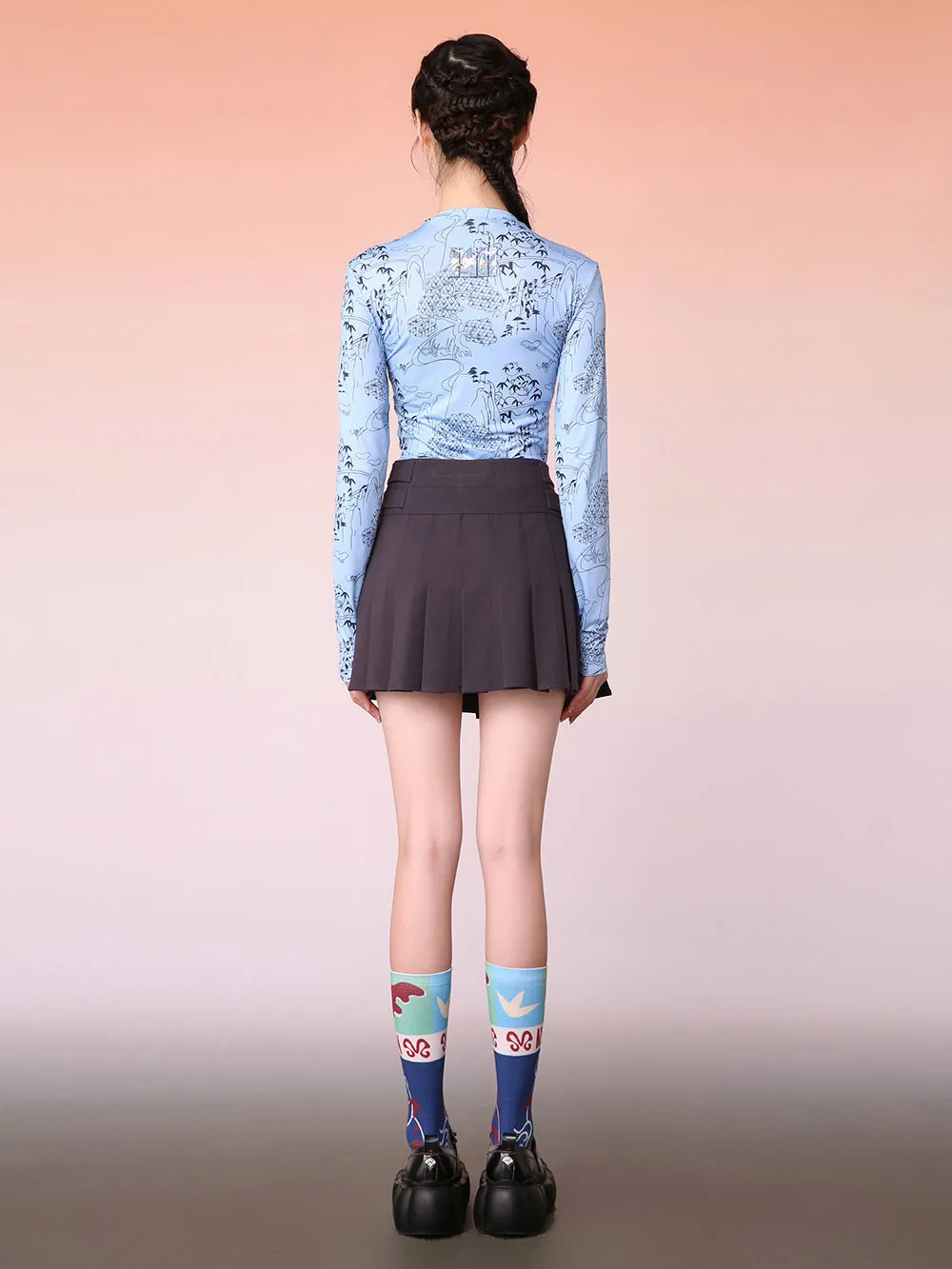 MUKZIN Artist Collaboration Graphic Blue Bottoming Shirt