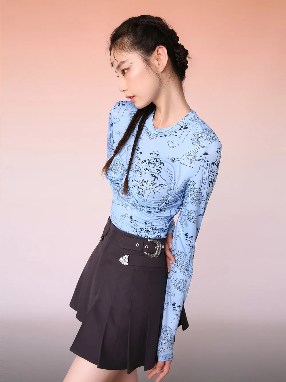 MUKZIN Artist Collaboration Graphic Blue Bottoming Shirt