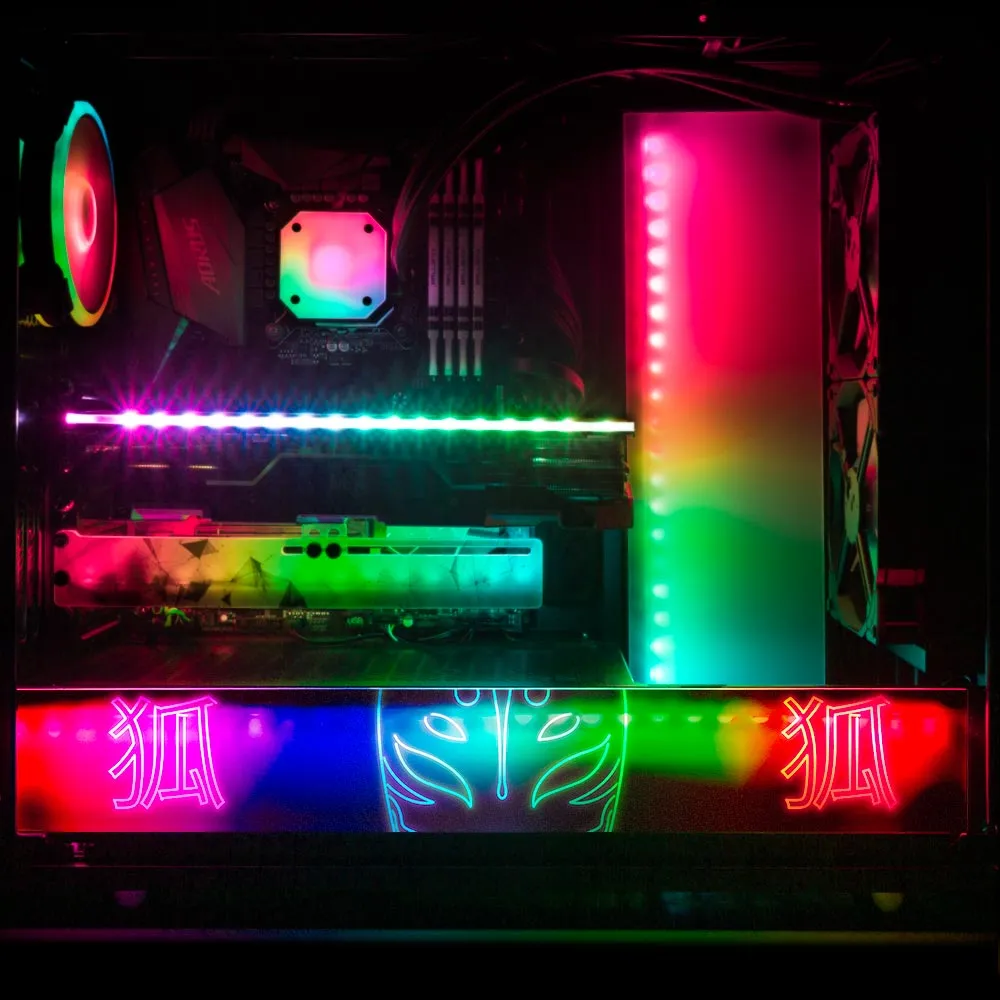 Neon Kitsune Mask RGB PSU Shroud Cover