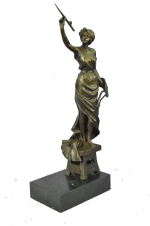 Original Rare Aldo Vitaleh Female Artist ''The Painter'' Bronze Sculpture Statue