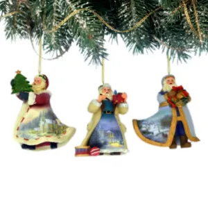 The Ashton-Drake Galleries Victorian Winter Scenes Santas Ornament Collection Issue #29 Painter of Light Artistry Three Dimensional Elegance with Elaborate Detailing Christmas Decoration Set of 3 by Thomas Kinkade 12-inches